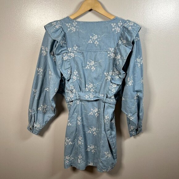 Sweet En Forme Embroidered Ruffle Mini Dress Size XS Denim Floral Feminine - Picture 3 of 12